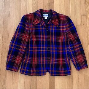 Vintage Pendleton Jacket 80s Blazer Tartan Plaid Women 12 Virgin Wool USA Pads